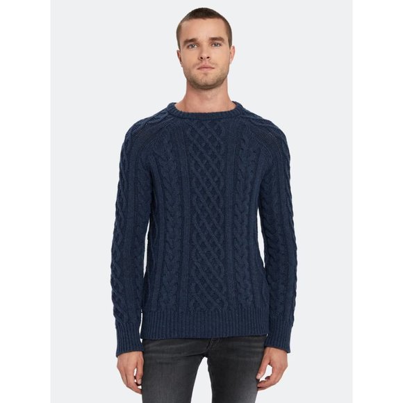 Far Afield Other - Far Afield Men's Deniz Wool Cable Knit Sweater Crew Neck Blue Graphite sz 0 XS